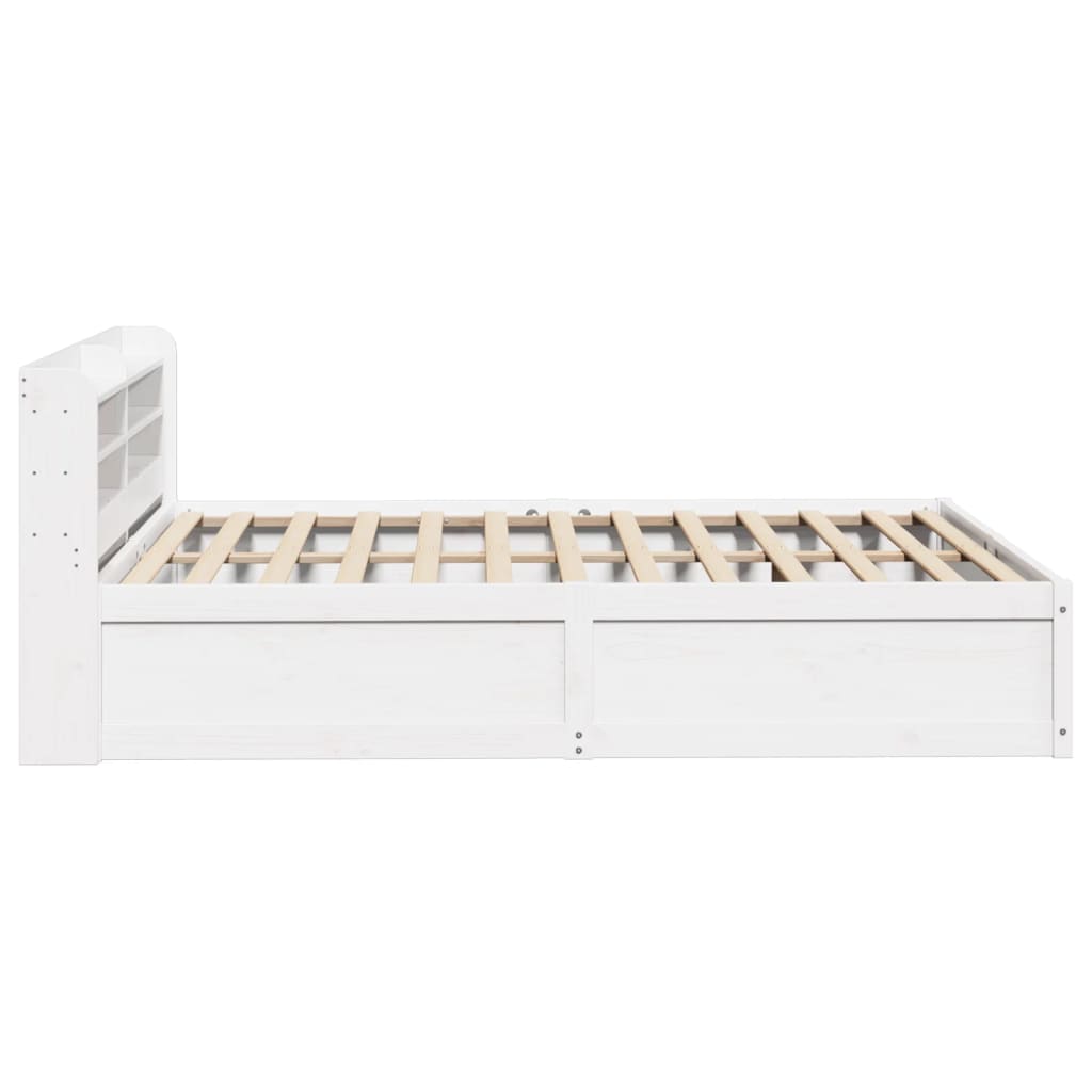 Bedframe met hoofdbord massief grenenhout wit 135x190 cm