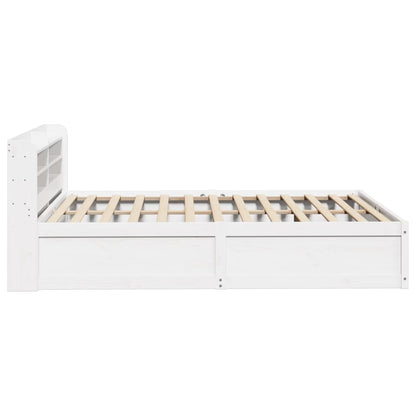 Bedframe met hoofdbord massief grenenhout wit 135x190 cm