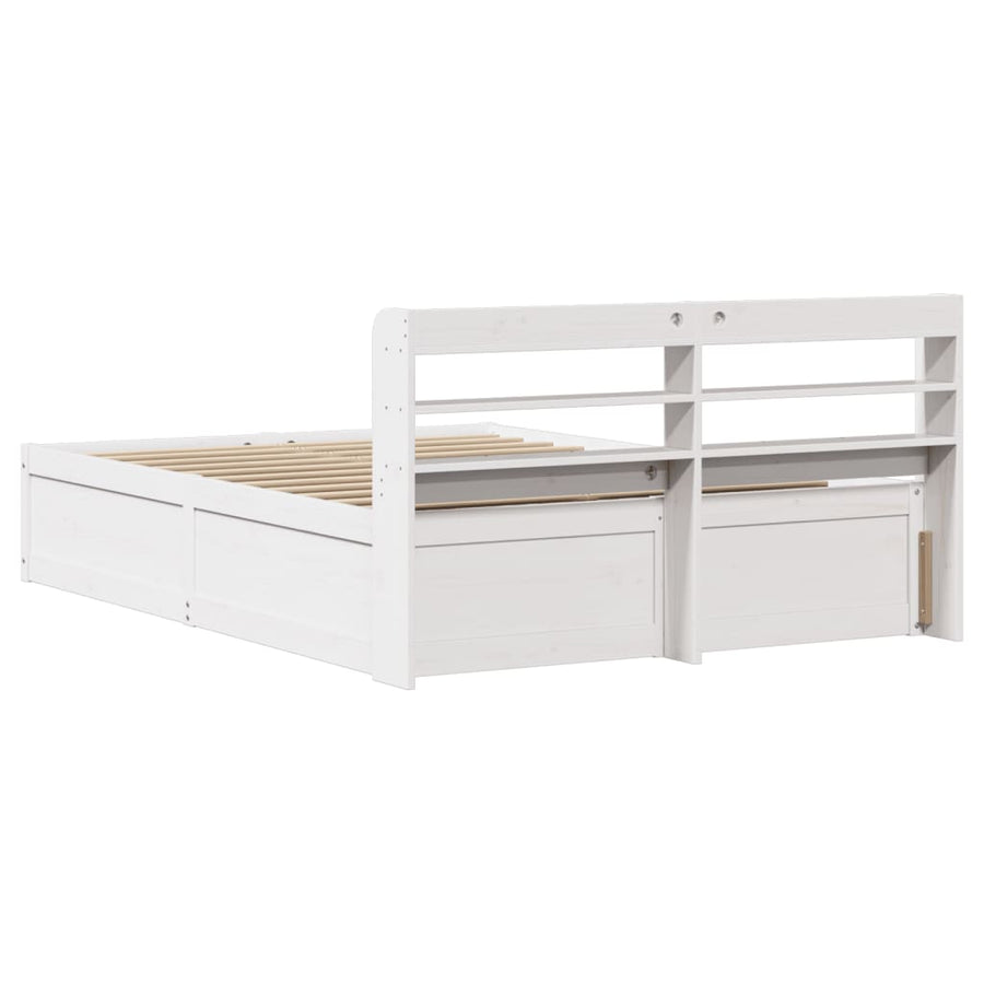 Bedframe met hoofdbord massief grenenhout wit 135x190 cm
