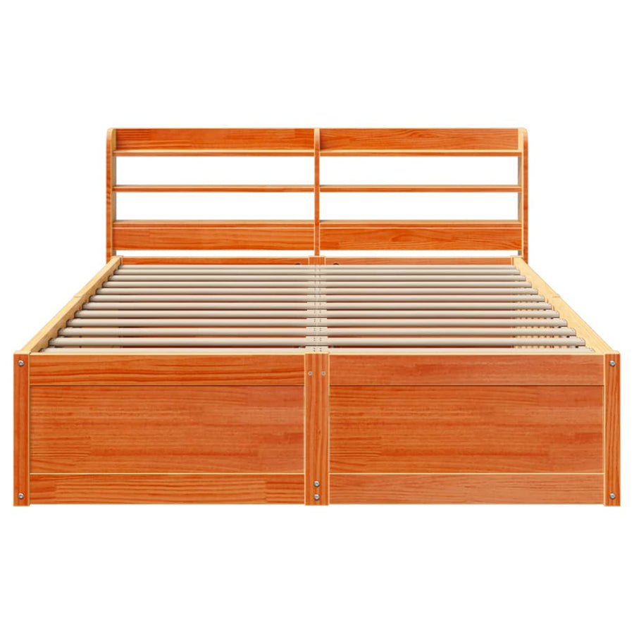 Bedframe met hoofdbord massief grenenhout wasbruin 135x190 cm