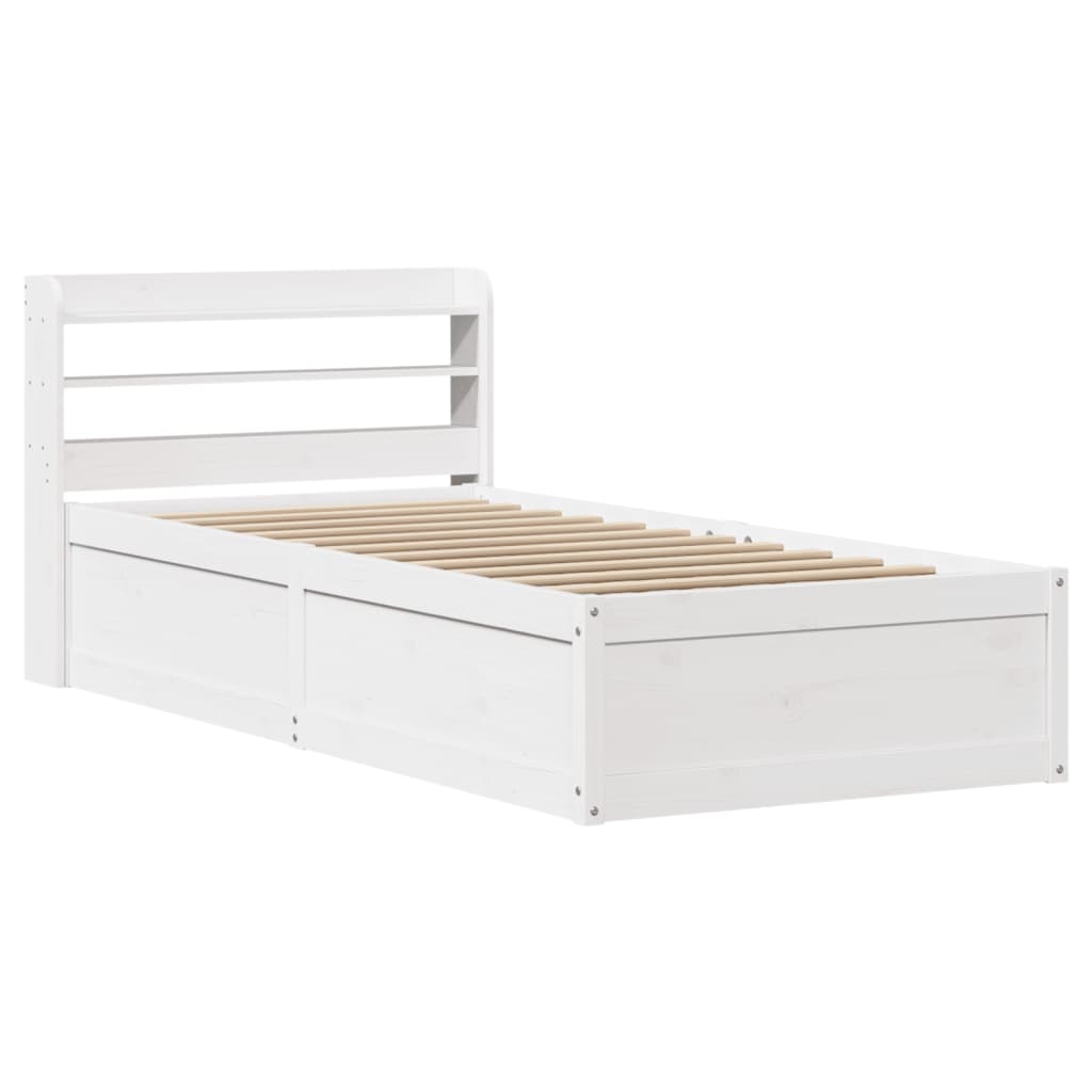 Bedframe met hoofdbord massief grenenhout wit 90x190 cm