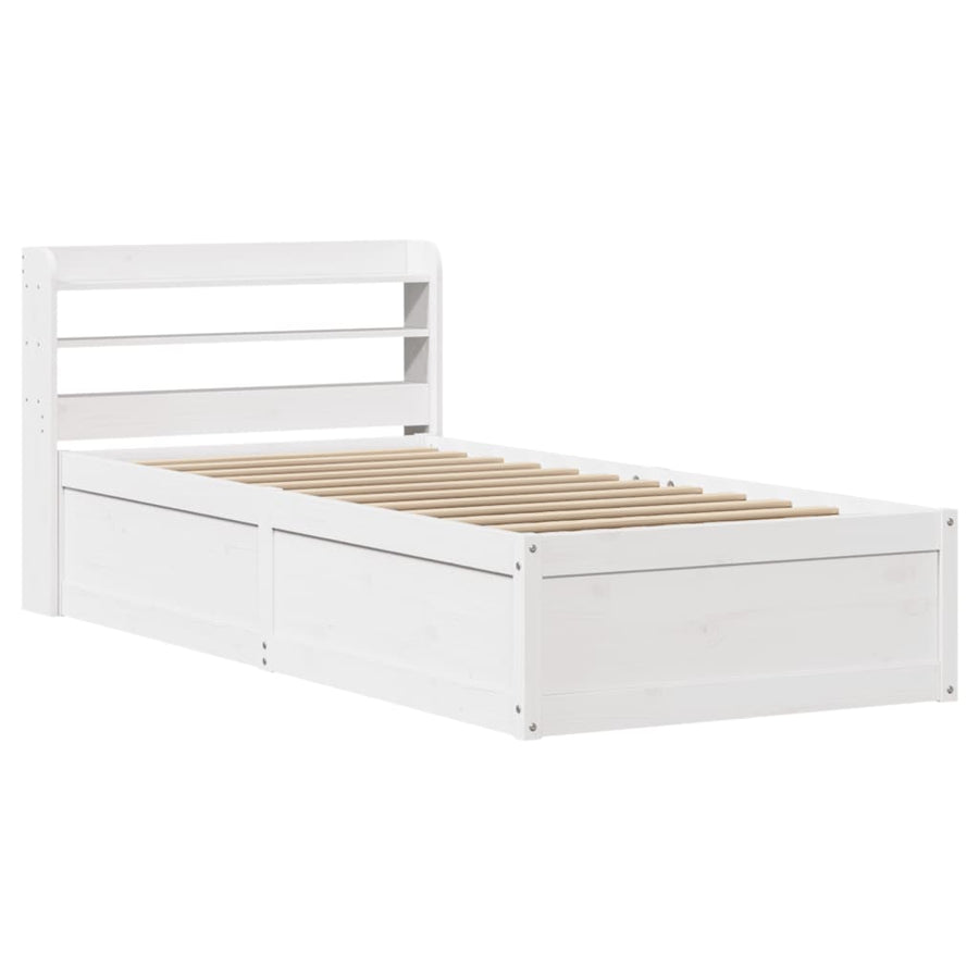 Bedframe met hoofdbord massief grenenhout wit 90x190 cm