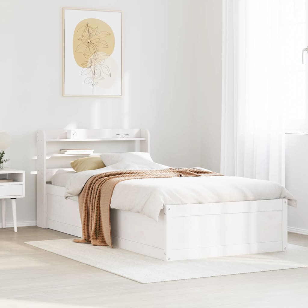 Bedframe met hoofdbord massief grenenhout wit 90x190 cm
