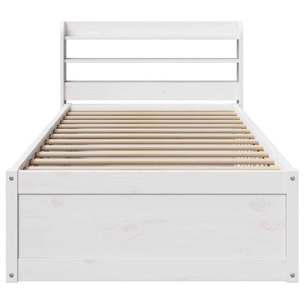 Bedframe met hoofdbord massief grenenhout wit 90x190 cm