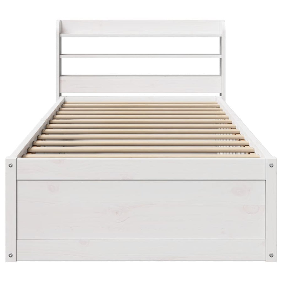 Bedframe met hoofdbord massief grenenhout wit 90x190 cm