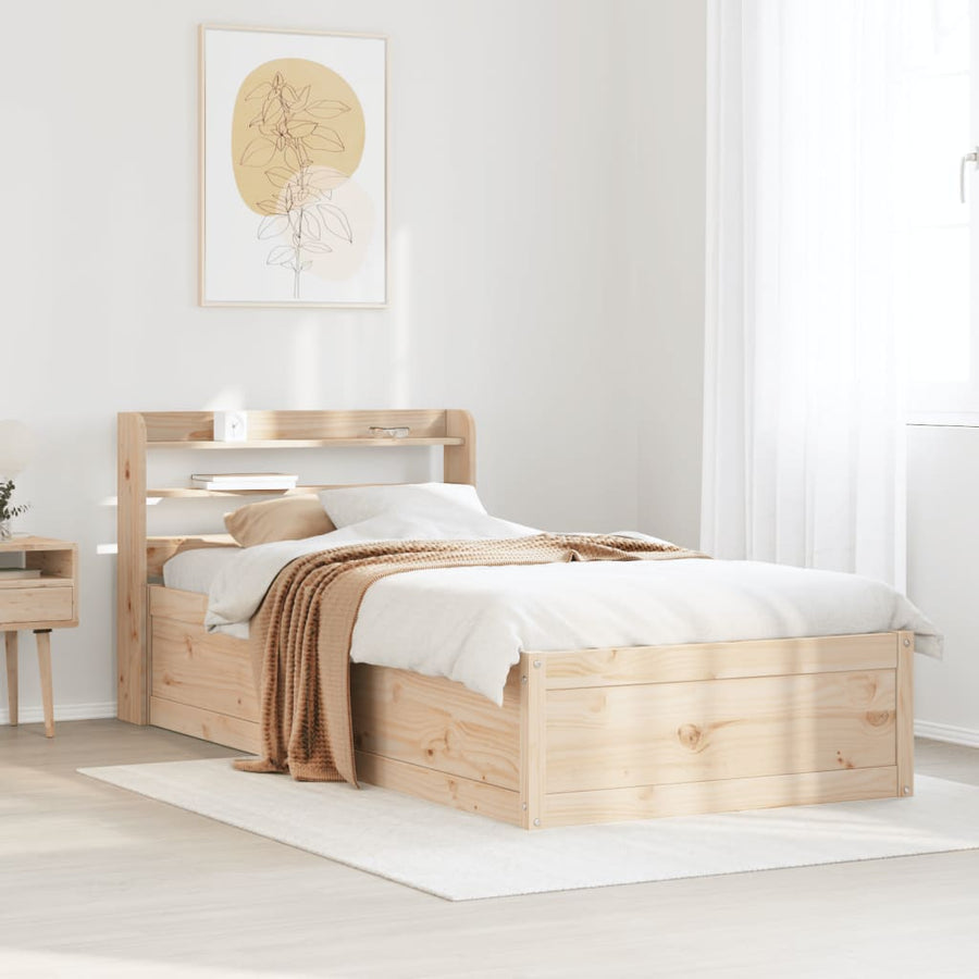 Bedframe met hoofdbord massief grenenhout 75x190 cm