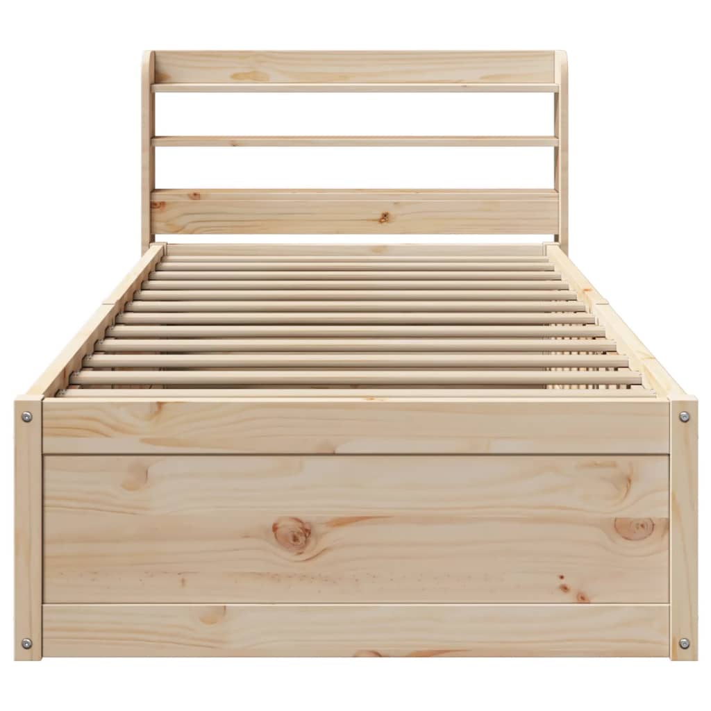 Bedframe met hoofdbord massief grenenhout 75x190 cm