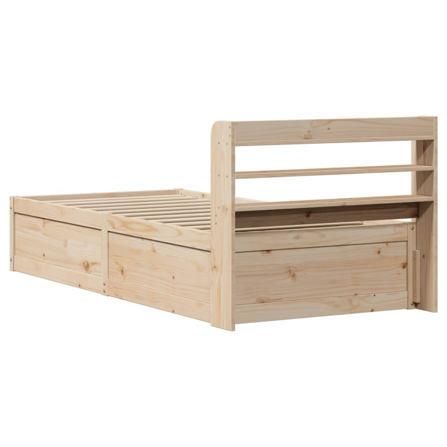 Bedframe met hoofdbord massief grenenhout 75x190 cm