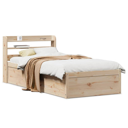 Bedframe met hoofdbord massief grenenhout 75x190 cm