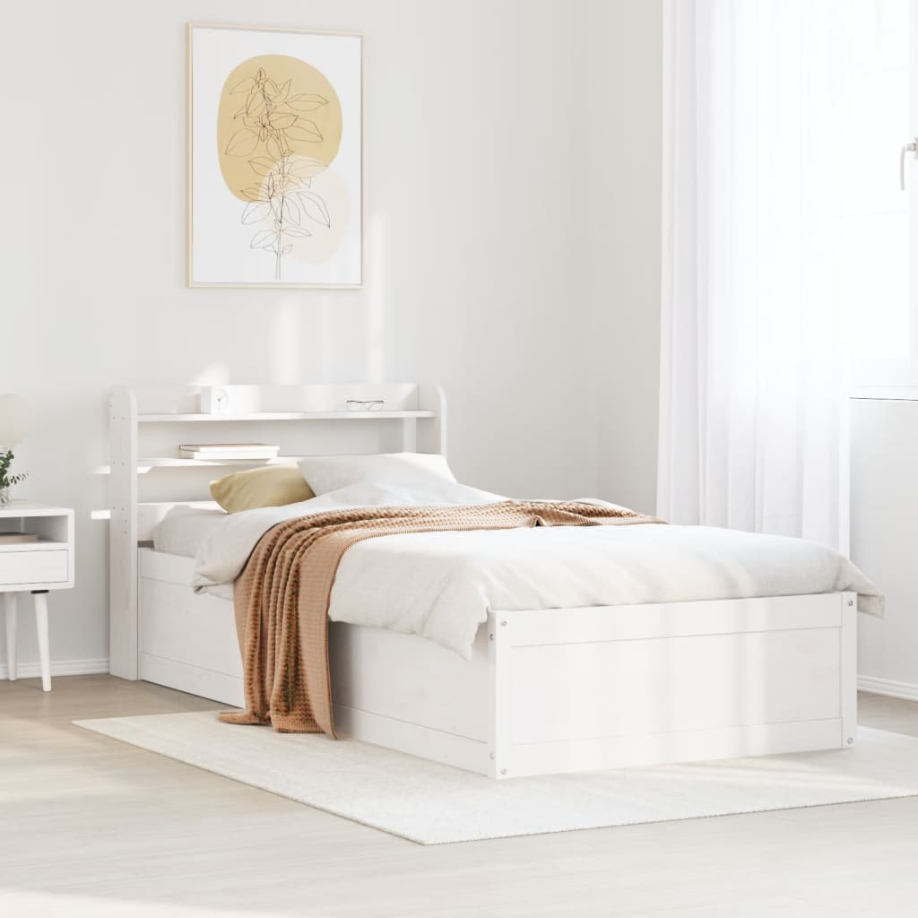 Bedframe met hoofdbord massief grenenhout wit 75x190 cm
