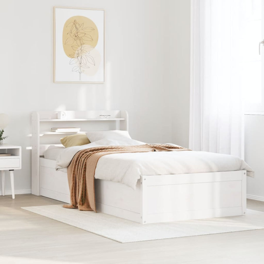 Bedframe met hoofdbord massief grenenhout wit 75x190 cm