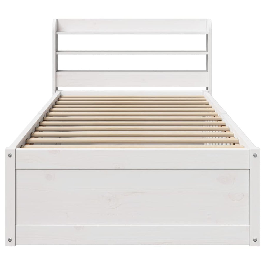 Bedframe met hoofdbord massief grenenhout wit 75x190 cm