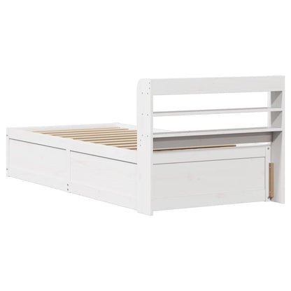 Bedframe met hoofdbord massief grenenhout wit 75x190 cm