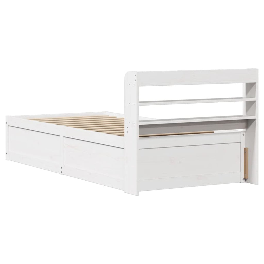 Bedframe met hoofdbord massief grenenhout wit 75x190 cm