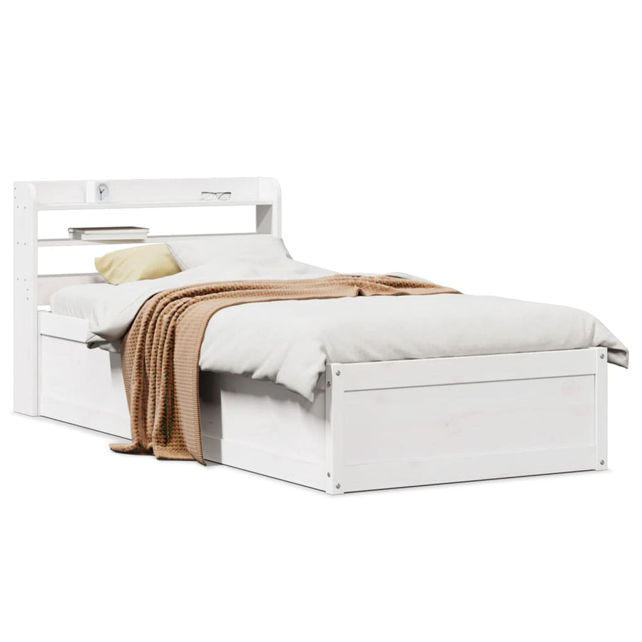 Bedframe met hoofdbord massief grenenhout wit 75x190 cm