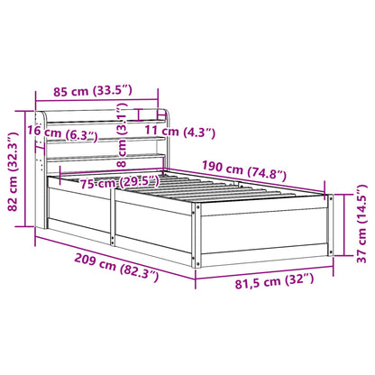 Bedframe met hoofdbord massief grenenhout wasbruin 75x190 cm