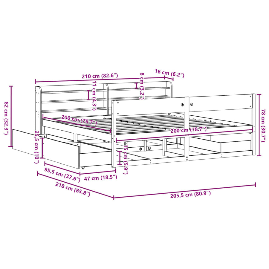 Bedframe zonder matras massief grenenhout 200x200 cm