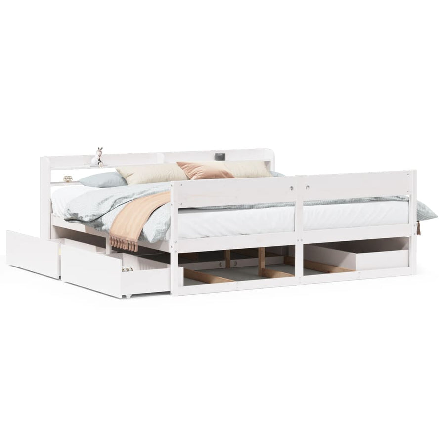 Bedframe zonder matras massief grenenhout wit 200x200 cm