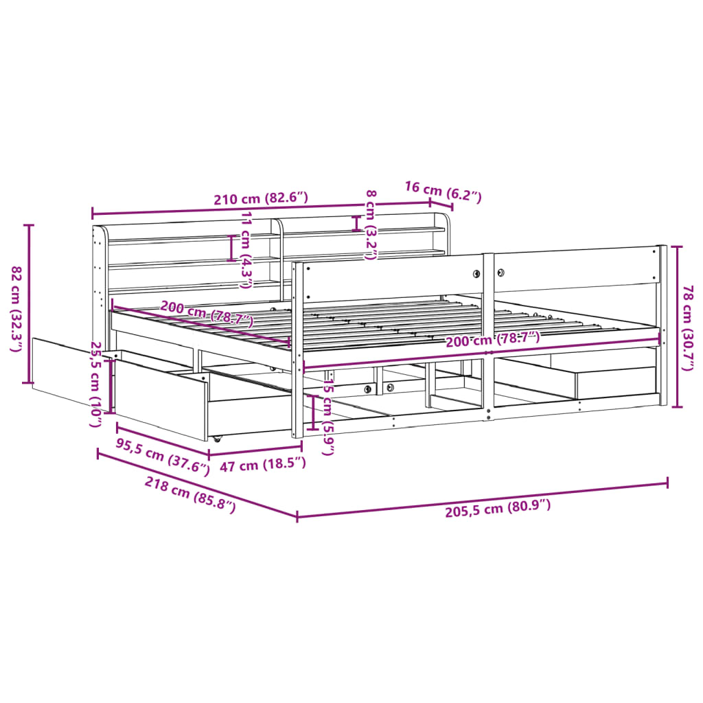 Bedframe zonder matras massief grenenhout wit 200x200 cm