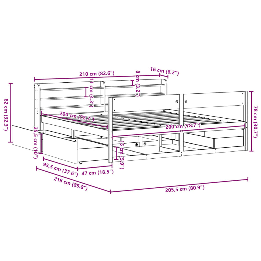 Bedframe zonder matras massief grenenhout wit 200x200 cm