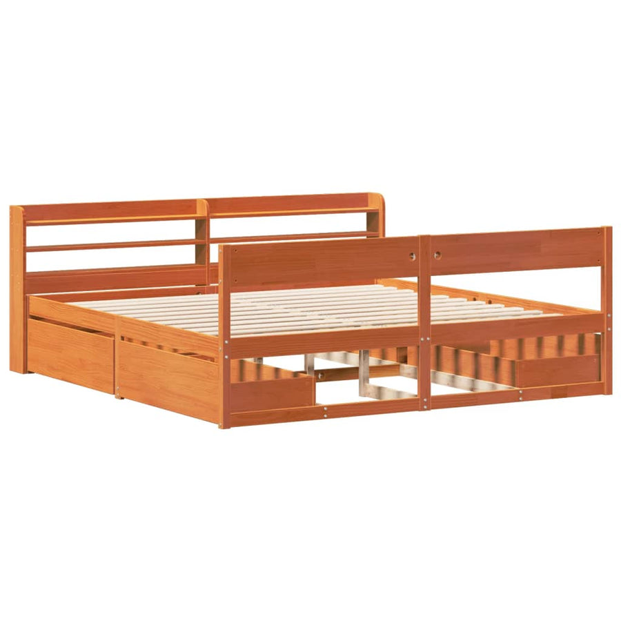 Bedframe zonder matras massief grenenhout wasbruin 200x200 cm