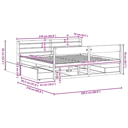 Bedframe zonder matras massief grenenhout wasbruin 200x200 cm