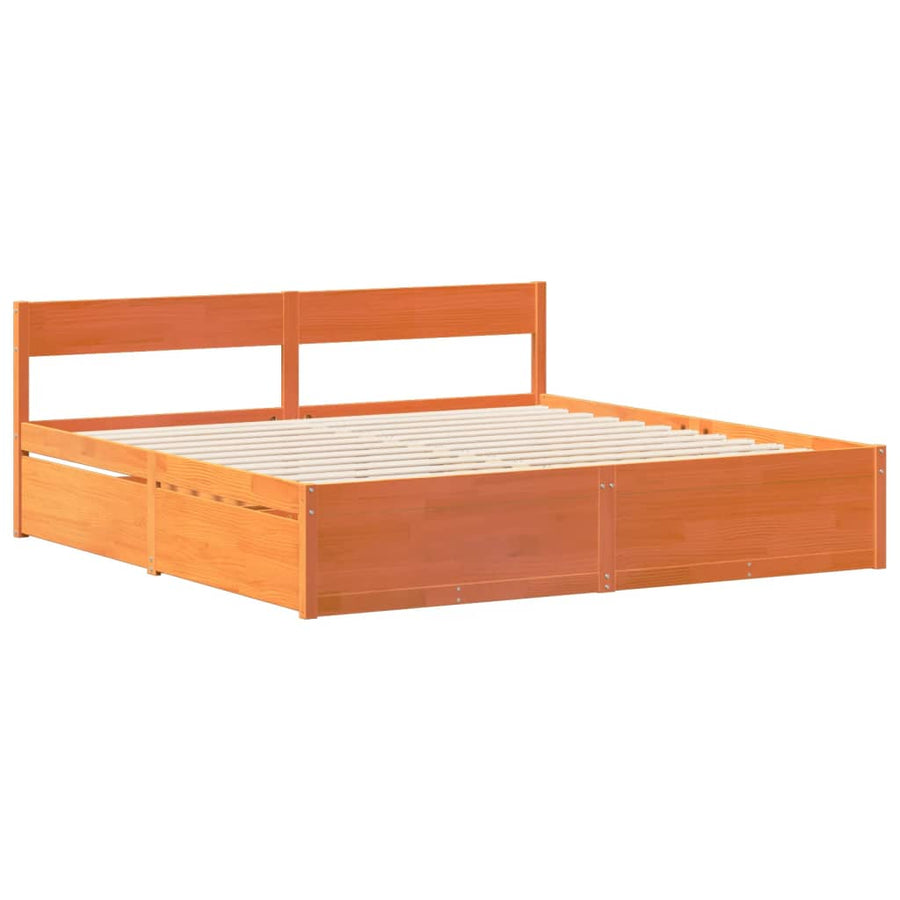 Bedframe zonder matras massief grenenhout wasbruin 200x200 cm
