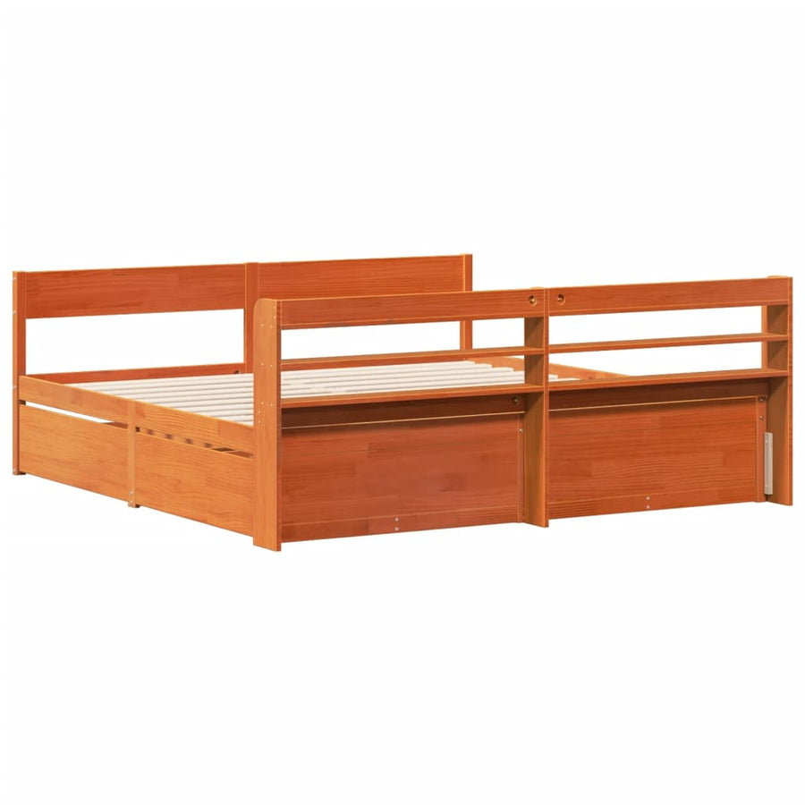 Bedframe zonder matras massief grenenhout wasbruin 200x200 cm