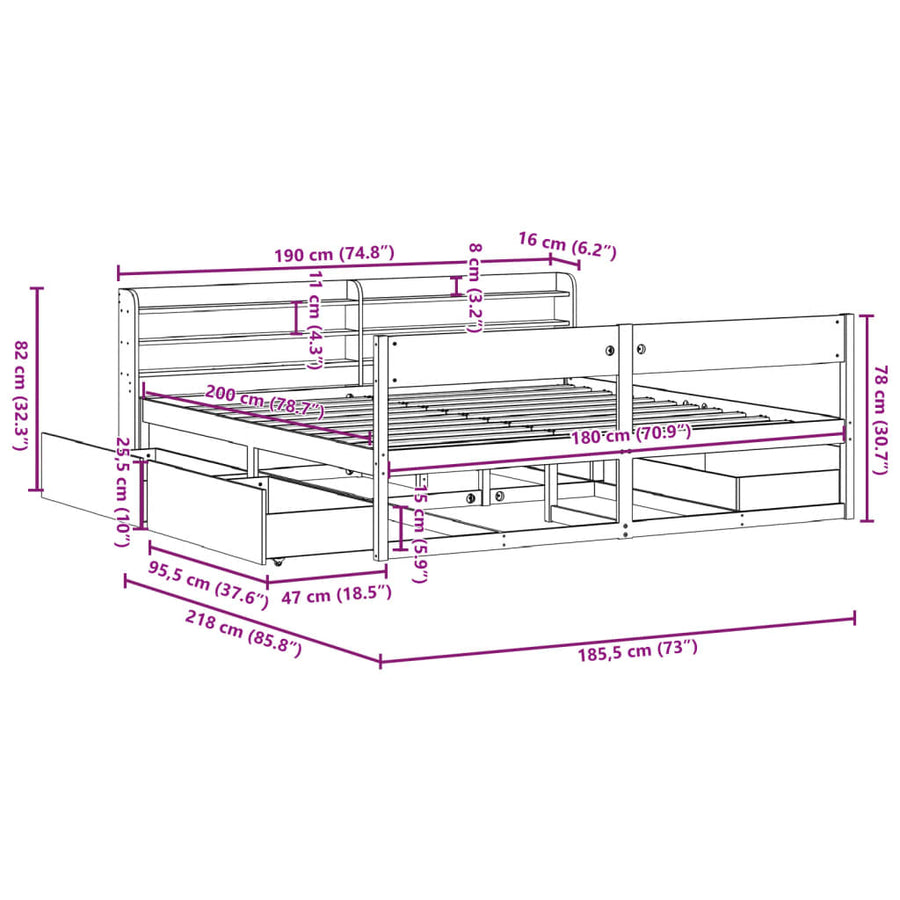 Bedframe zonder matras massief grenenhout wit 180x200 cm