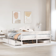 Bedframe massief grenenhout wit 180x200 cm met lades