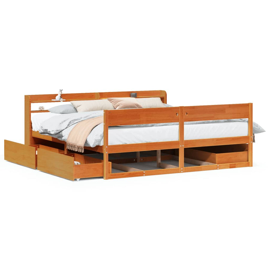 Bedframe zonder matras massief grenenhout wasbruin 180x200 cm