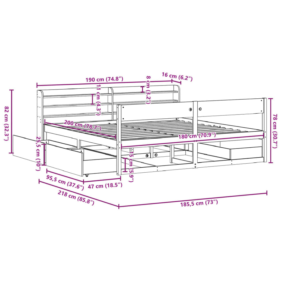 Bedframe zonder matras massief grenenhout wasbruin 180x200 cm
