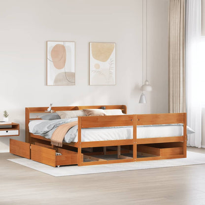 Bedframe zonder matras massief grenenhout wasbruin 180x200 cm