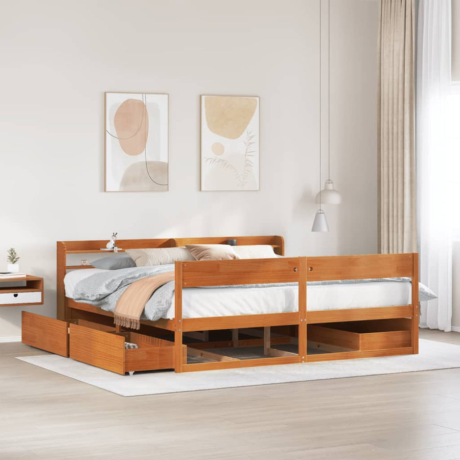 Bedframe zonder matras massief grenenhout wasbruin 180x200 cm