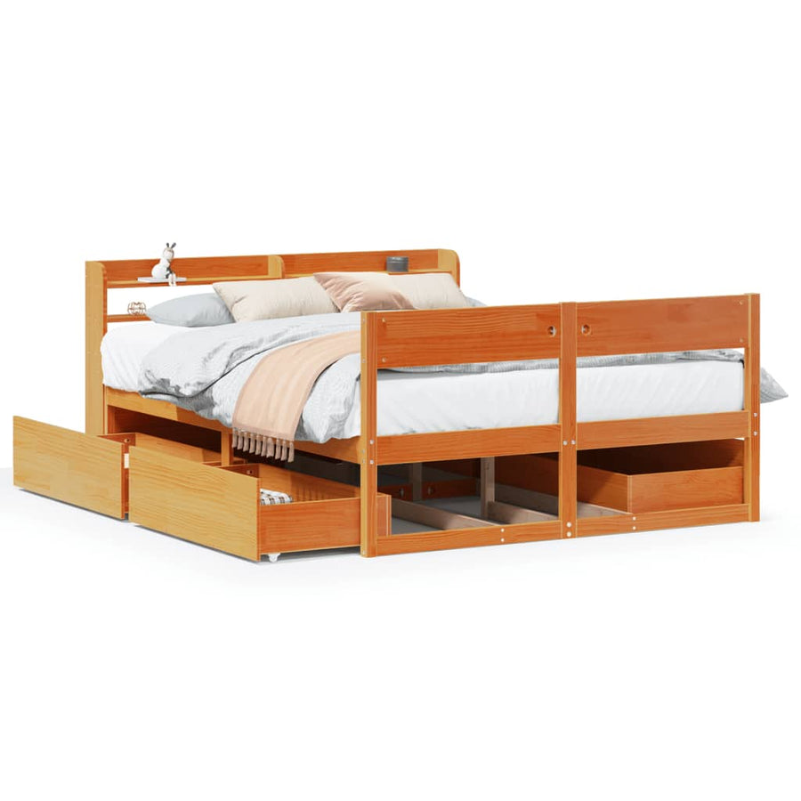 Bedframe zonder matras massief grenenhout wasbruin 160x200 cm