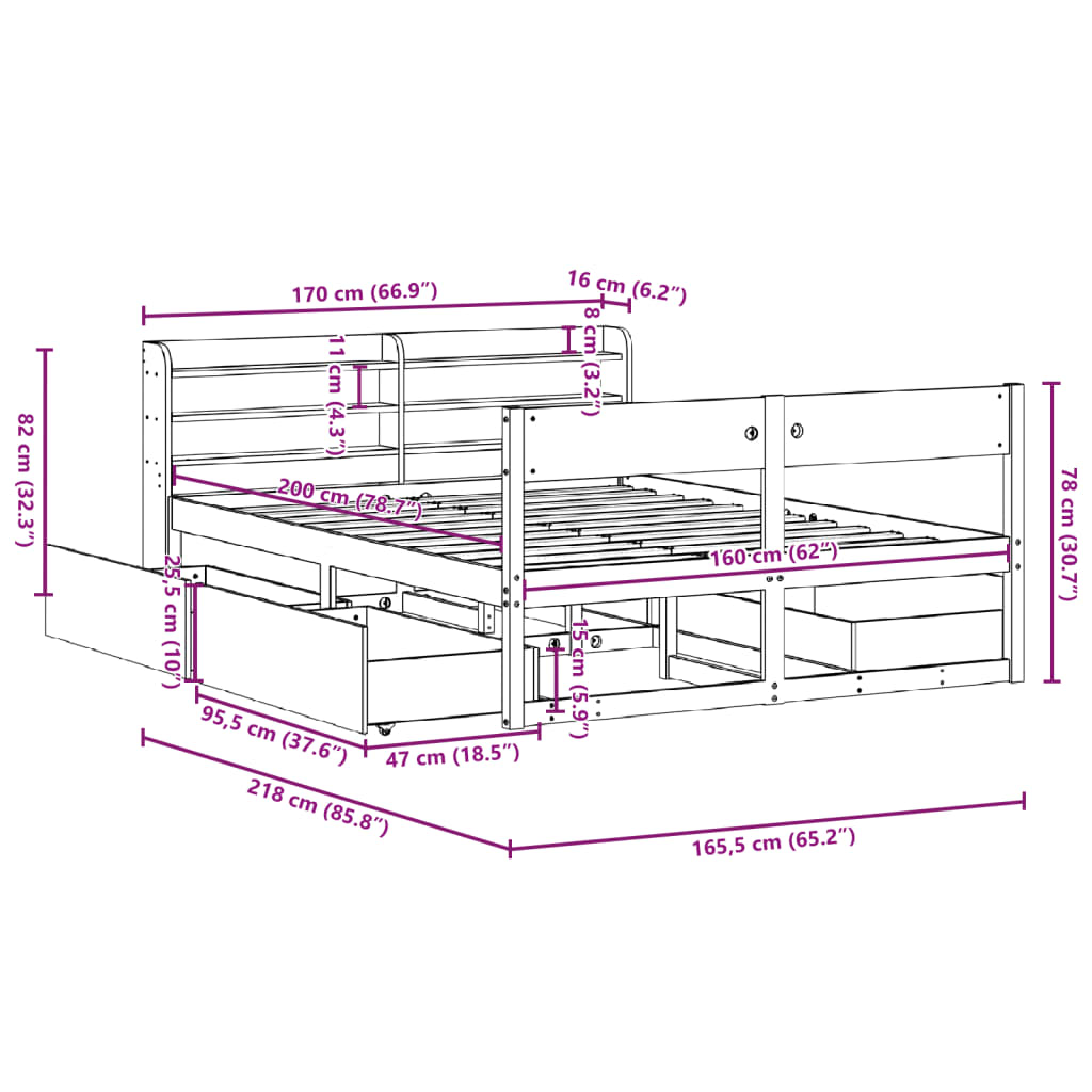 Bedframe zonder matras massief grenenhout wasbruin 160x200 cm