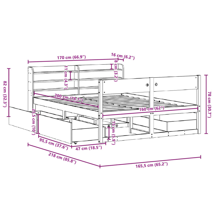 Bedframe zonder matras massief grenenhout wasbruin 160x200 cm