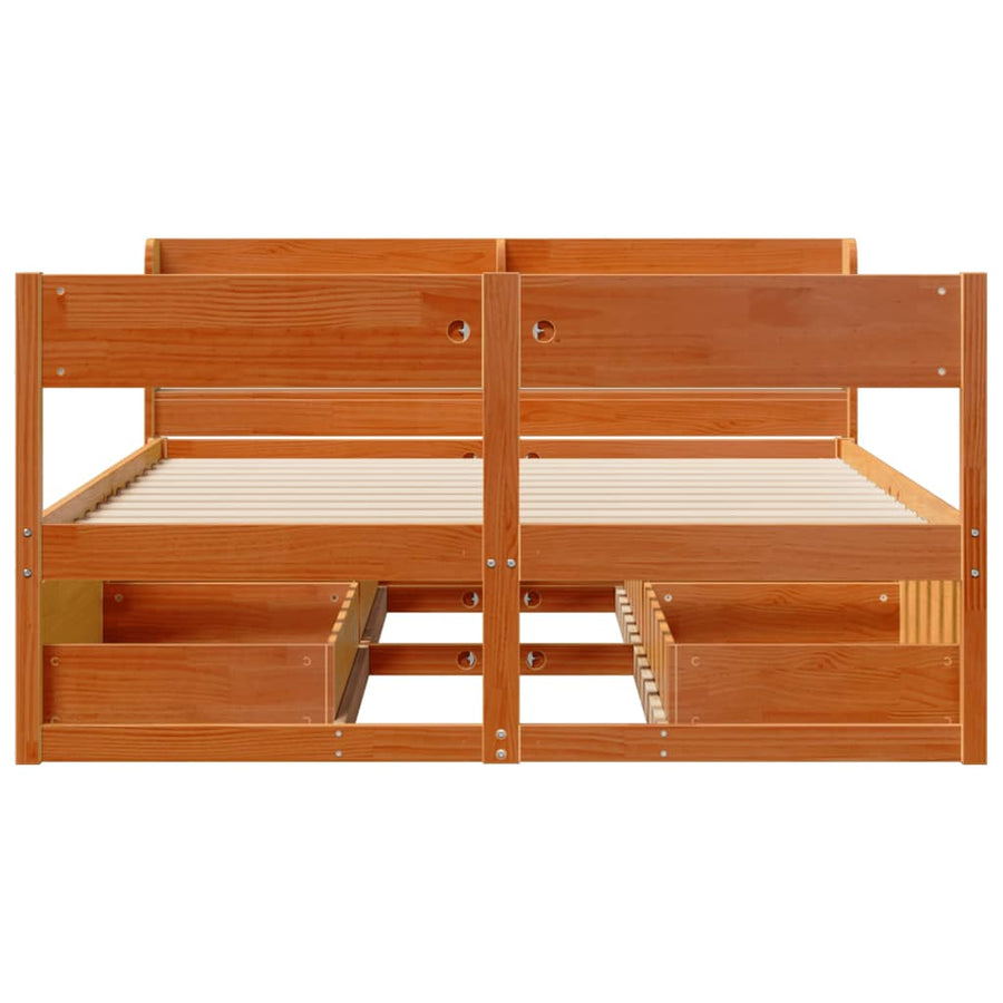 Bedframe zonder matras massief grenenhout wasbruin 160x200 cm