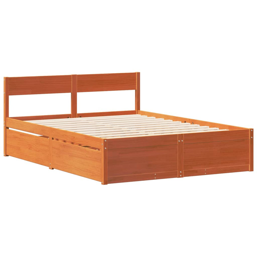 Bedframe zonder matras massief grenenhout wasbruin 160x200 cm