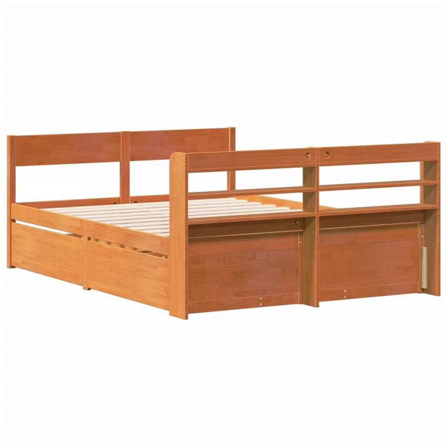 Bedframe zonder matras massief grenenhout wasbruin 160x200 cm