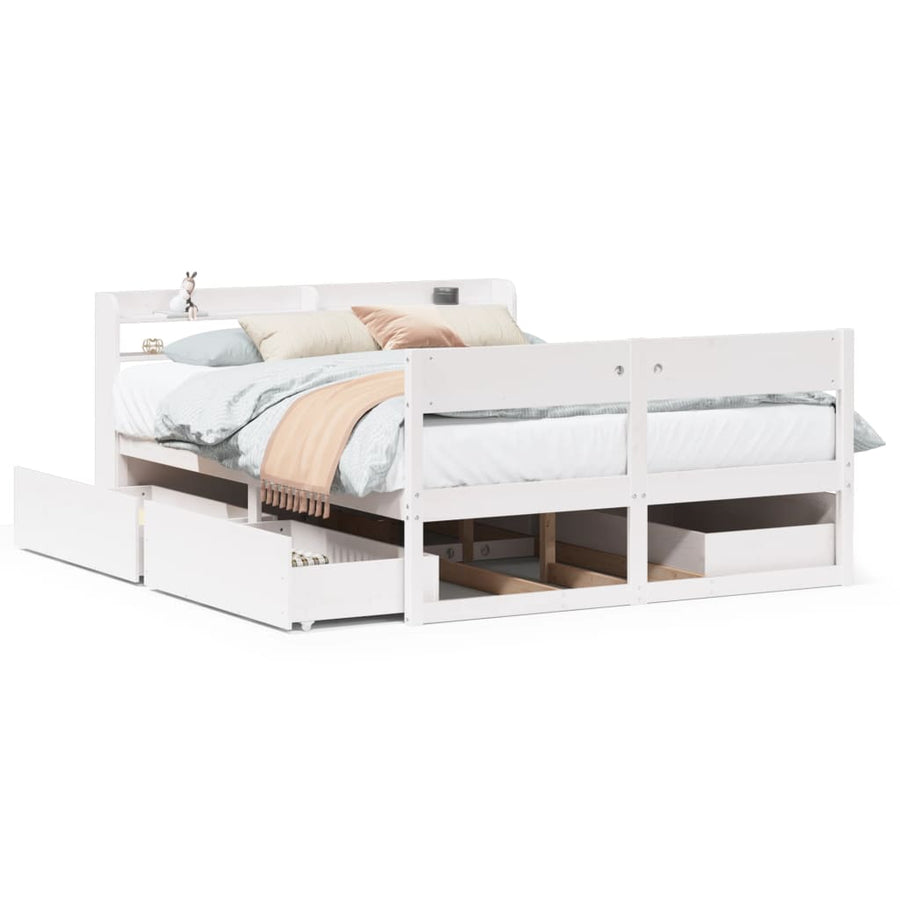 Bedframe zonder matras massief grenenhout wit 150x200 cm
