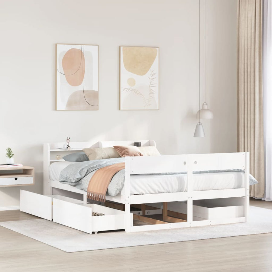 Bedframe zonder matras massief grenenhout wit 150x200 cm