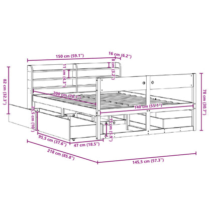 Bedframe zonder matras massief grenenhout wasbruin 140x200 cm