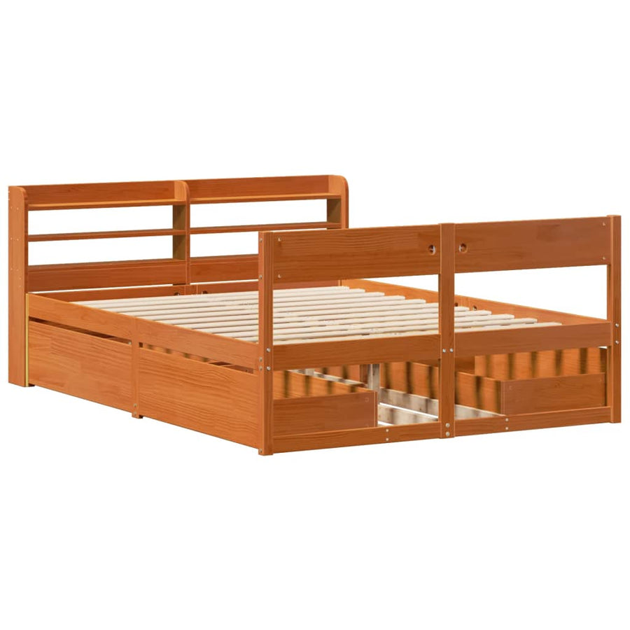 Bedframe zonder matras massief grenenhout wasbruin 120x200 cm