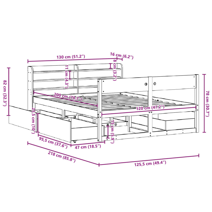Bedframe zonder matras massief grenenhout wasbruin 120x200 cm