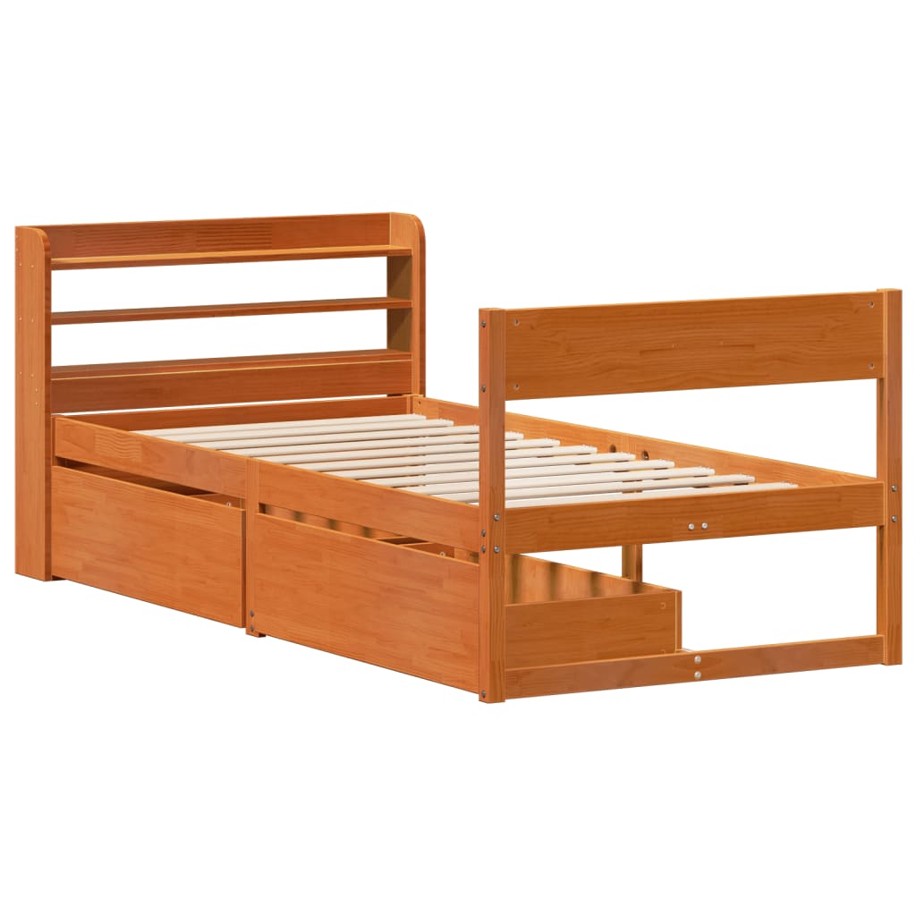 Bedframe zonder matras massief grenenhout wasbruin 100x200 cm