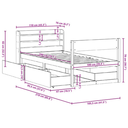 Bedframe zonder matras massief grenenhout wasbruin 100x200 cm