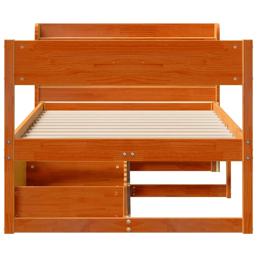 Bedframe zonder matras massief grenenhout wasbruin 100x200 cm