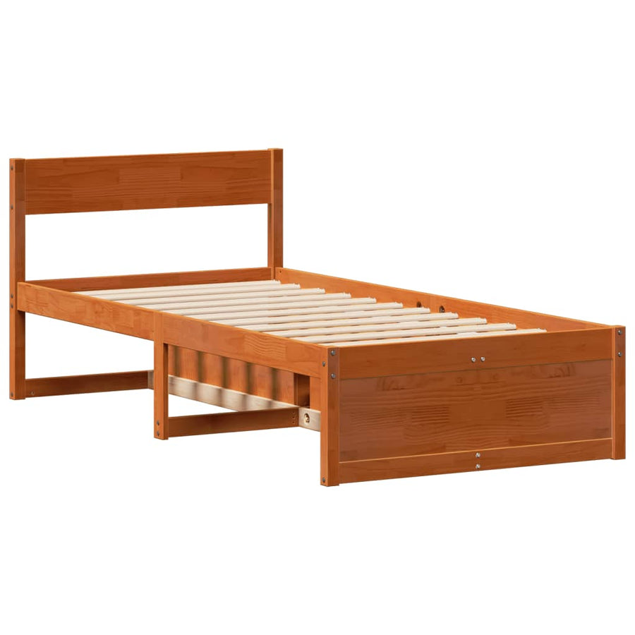 Bedframe zonder matras massief grenenhout wasbruin 100x200 cm
