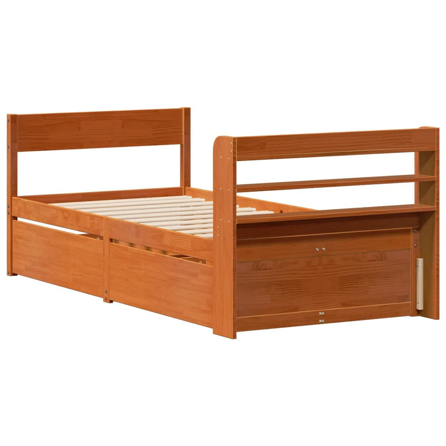 Bedframe zonder matras massief grenenhout wasbruin 100x200 cm